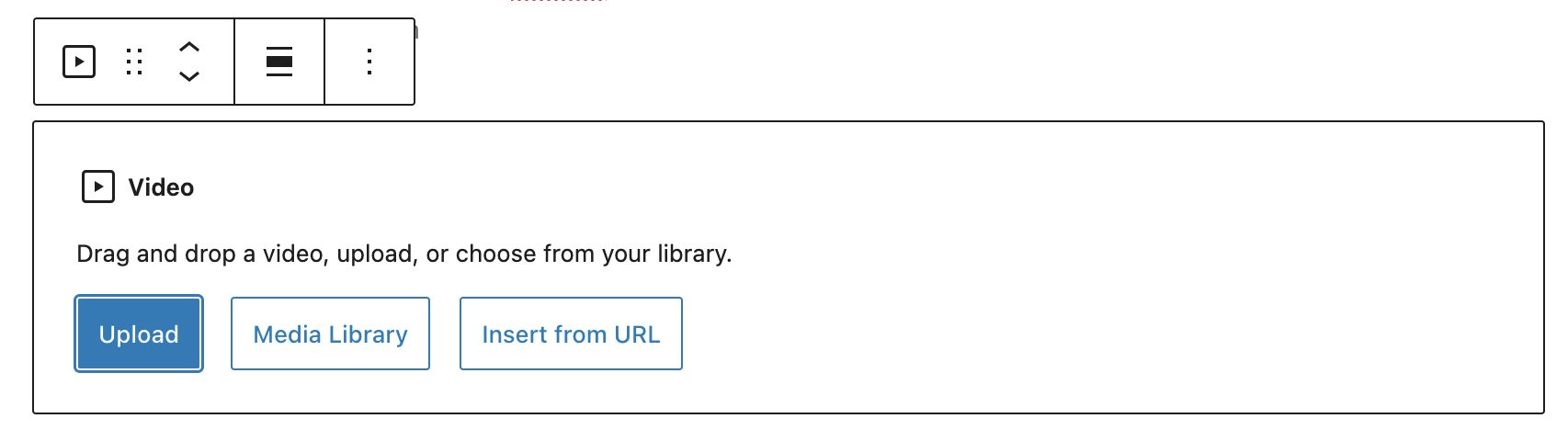 WordPress video upload interface with buttons, blue highlights, and instructional text.
