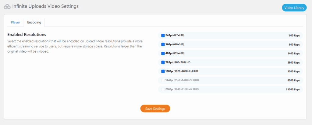 Encoding settings