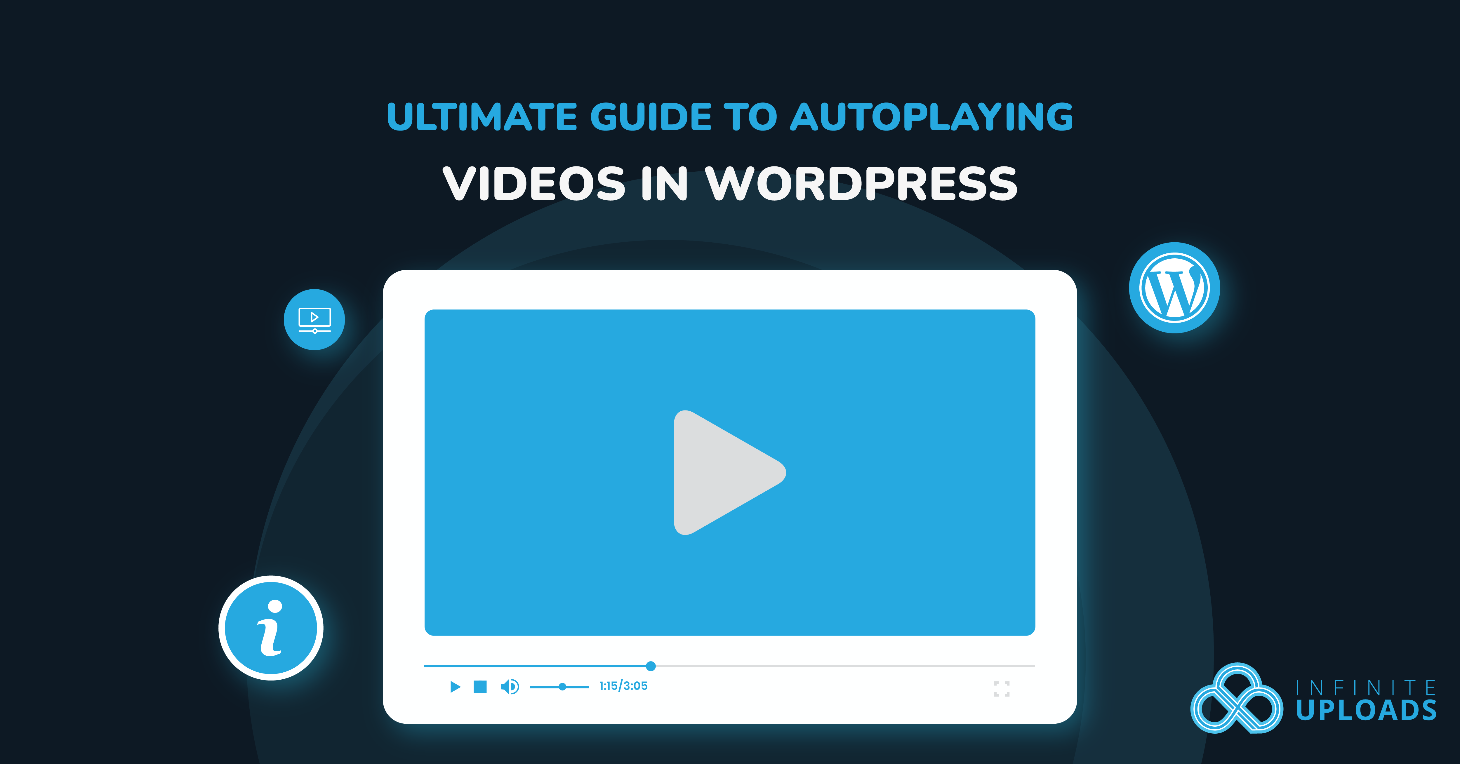 Illustration of autoplay video guide for WordPress with blue and white theme.