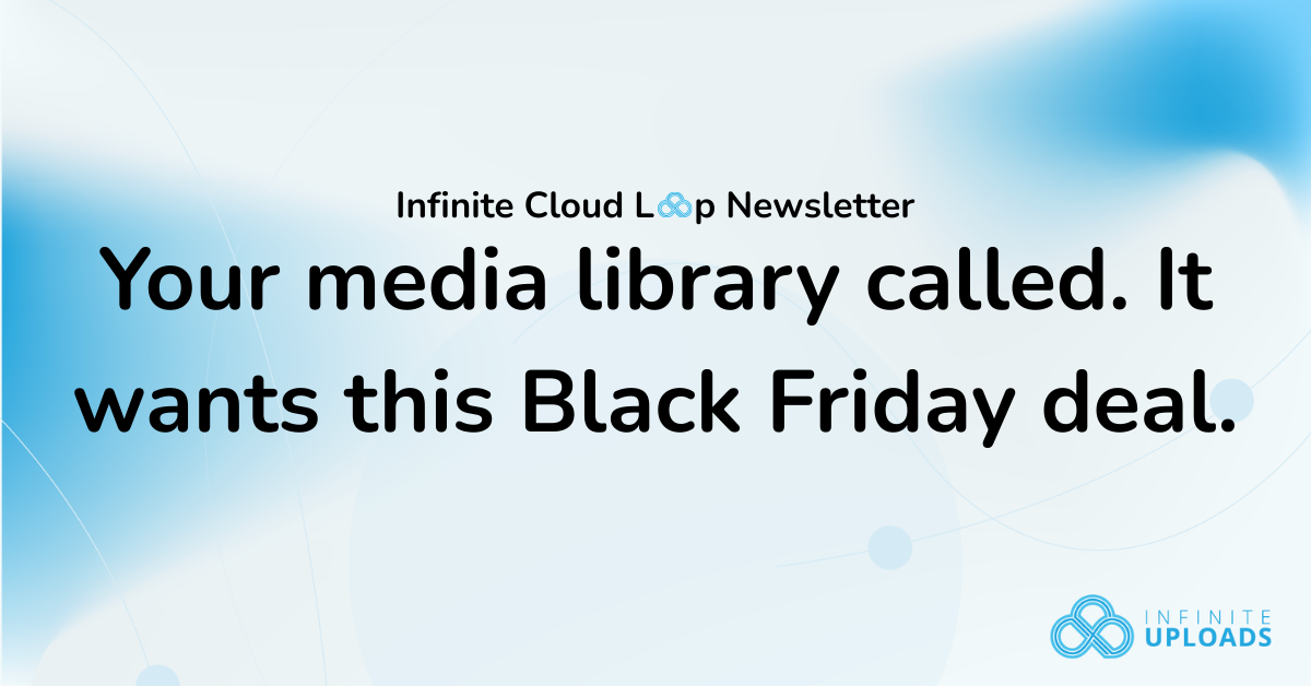 Blue and white graphic with text promoting Black Friday deal for media libraries.