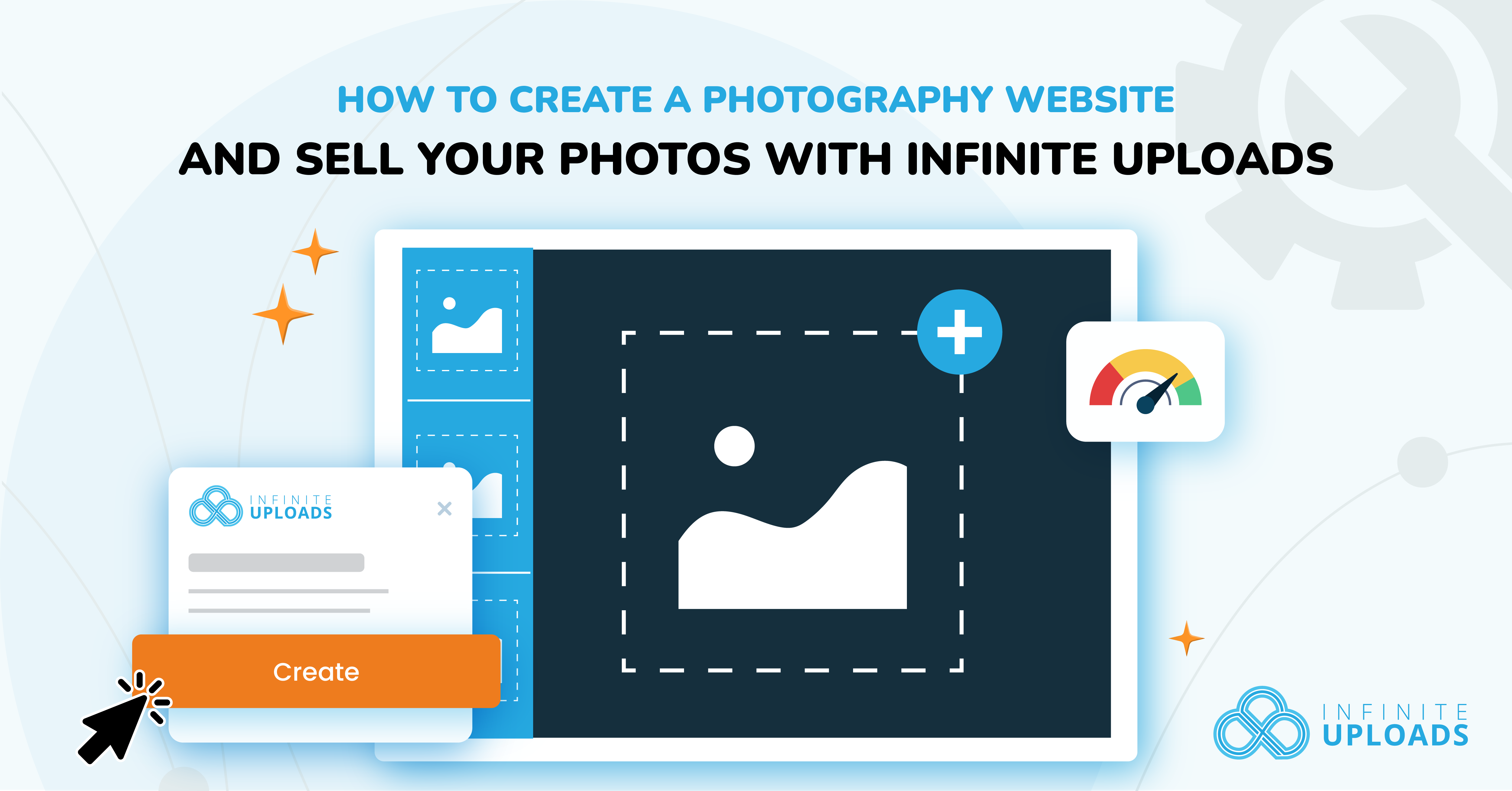 illustration-of-creating-photography-website-featuring-infinite-uploads-logo-and-text Illustration of creating photography website, featuring Infinite Uploads logo and text.