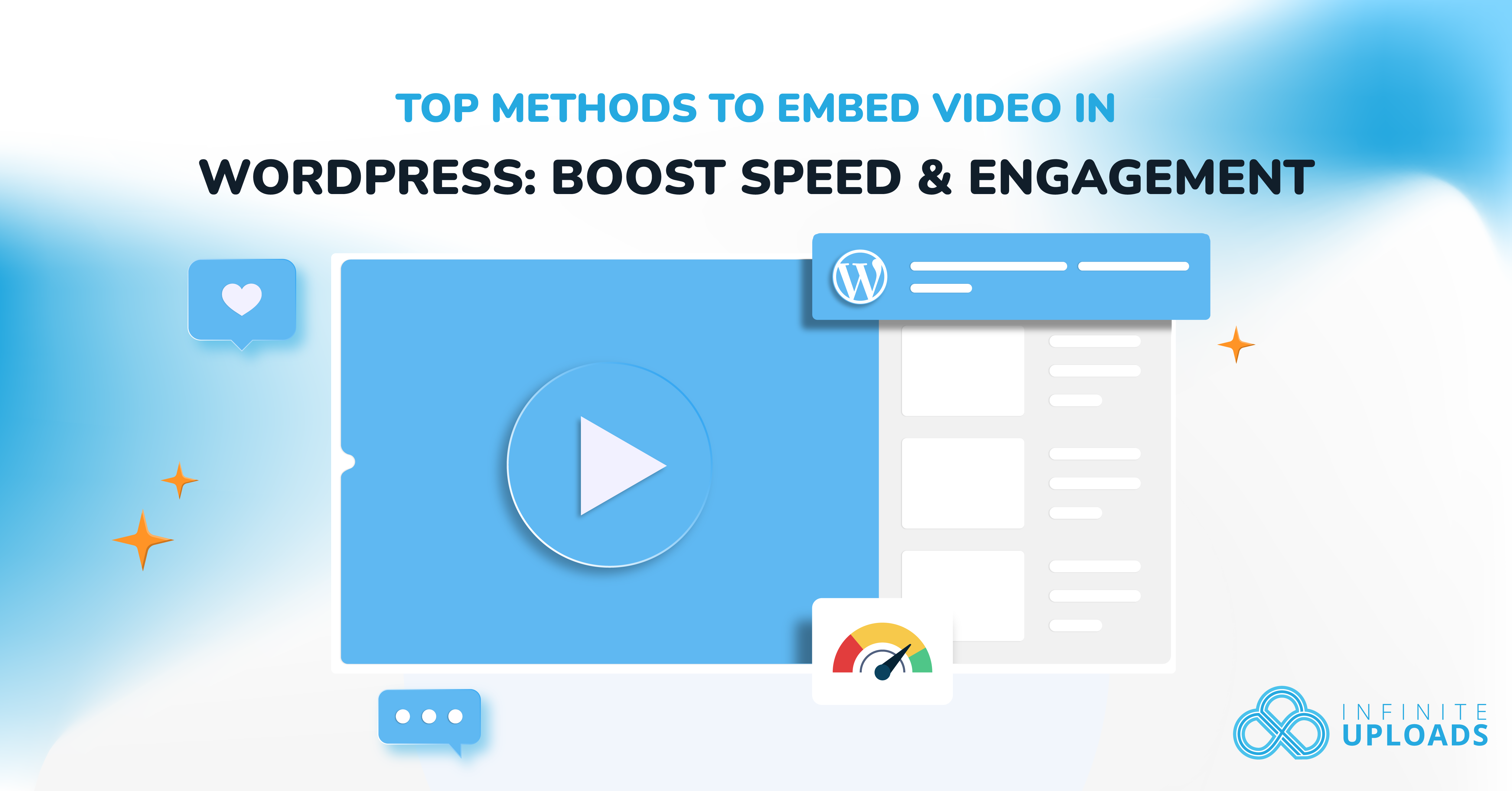 illustration-of-video-embedding-in-wordpress-featuring-blue-tones-and-logos Illustration of video embedding in WordPress, featuring blue tones and logos.