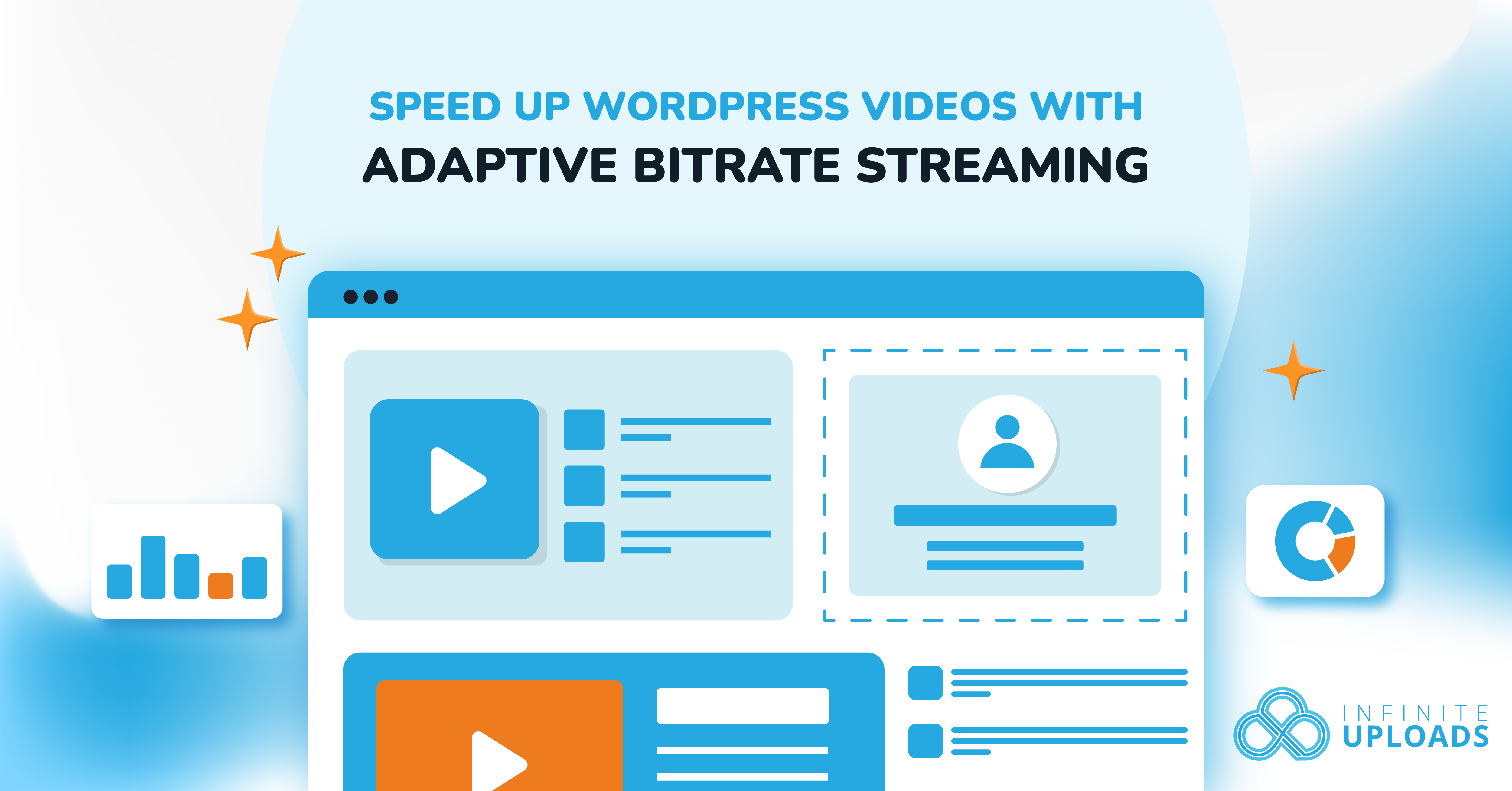 illustration-of-video-interface-blue-and-orange-with-infinite-uploads-logo Illustration of video interface, blue and orange, with "Infinite Uploads" logo.