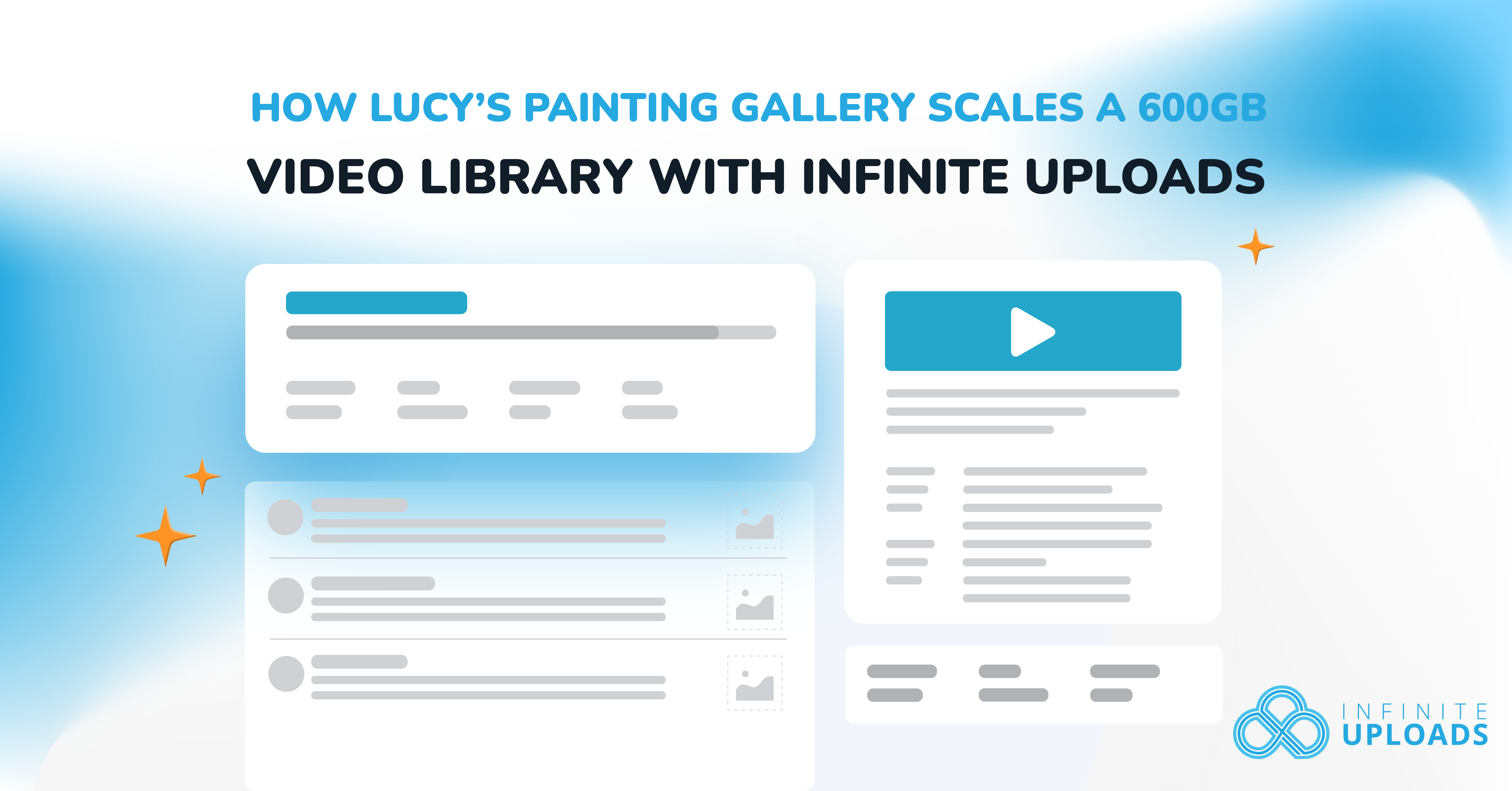 illustration-of-video-library-interface-blue-accents-infinite-uploads-logo-visible Illustration of video library interface, blue accents, "Infinite Uploads" logo visible.