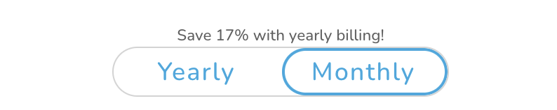 Toggle buttons labeled "Yearly" and "Monthly" with blue highlights, offering savings.