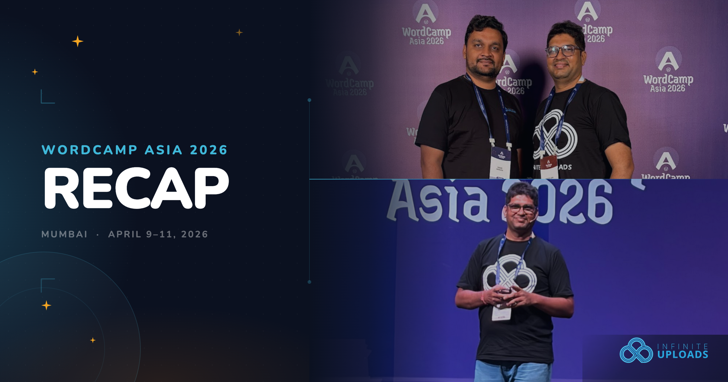 Two men pose at WordCamp Asia 2026 event, wearing black shirts.