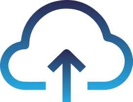 Blue cloud icon with upward arrow, gradient colors, digital illustration style.