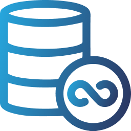 Blue database icon with infinity symbol, gradient illustration on white background.