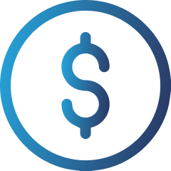 Blue dollar sign inside circle, gradient style icon, no text present.