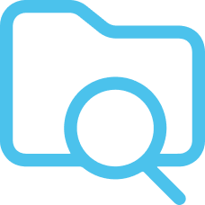 Blue folder icon with magnifying glass, simple digital illustration, no text.