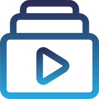 Blue gradient folder icon with play button, digital illustration style.