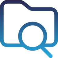 Blue gradient folder with magnifying glass icon, digital illustration style.