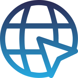 Blue gradient globe with arrow icon, digital illustration, no text present.