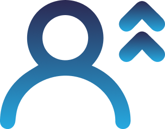 Blue gradient icon of a person with upward arrows, digital illustration.