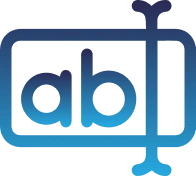 Blue gradient logo with "ab" inside a stylized robot head outline.