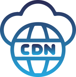 Cloud and globe icon with "CDN" text, in blue gradient illustration.