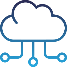Cloud icon with circuit lines, gradient blue, digital illustration, no text.