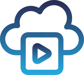 Cloud icon with play button, gradient blue, digital illustration, no text.