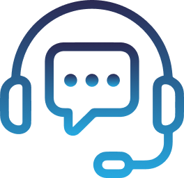 Headset with speech bubble icon in gradient blue, vector illustration.