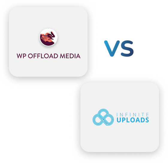 logos-of-wp-offload-media-and-infinite-uploads-compared-in-digital-illustration Logos of WP Offload Media and Infinite Uploads compared in digital illustration.