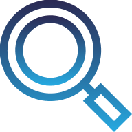 Magnifying glass icon with gradient blue tones on a transparent background.