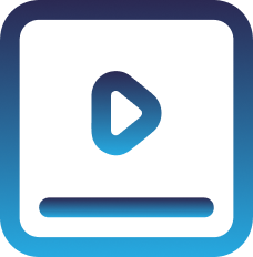 Play button icon with gradient blue colors, digital illustration style.