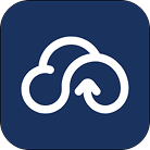 White cloud logo on a dark blue background, digital illustration style.
