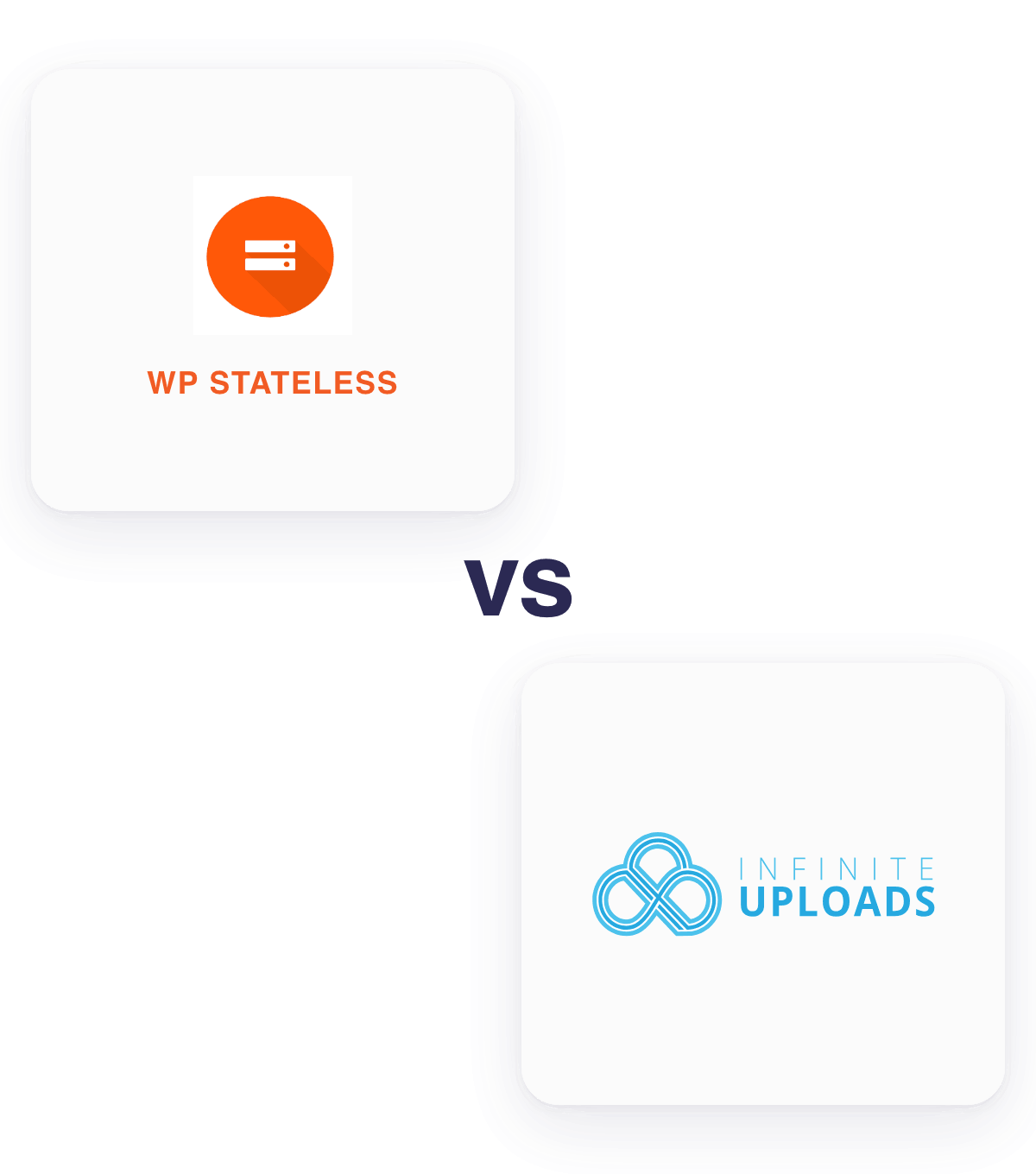 WP Stateless vs Infinite Uploads logos on white background, digital illustration.