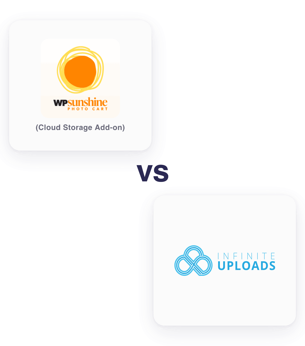 WP Sunshine vs Infinite Uploads logos, colorful illustration with notable text.