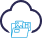 Cloud icon with blue digital files, outlined in dark blue, vector illustration.
