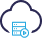 Cloud icon with blue server and play button, digital illustration style.