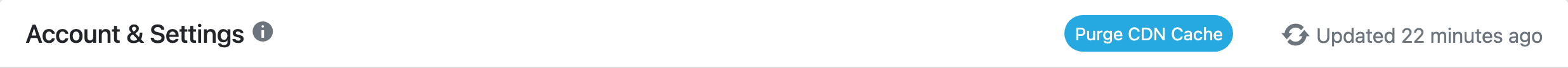 Screenshot of a webpage header with "Account & Settings" and "Purge CDN Cache."