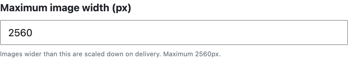 Text displaying "Maximum image width (px)" and "2560" in a screenshot format.