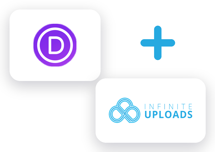 Divi and Infinite Uploads logos Divi and Infinite Uploads logos