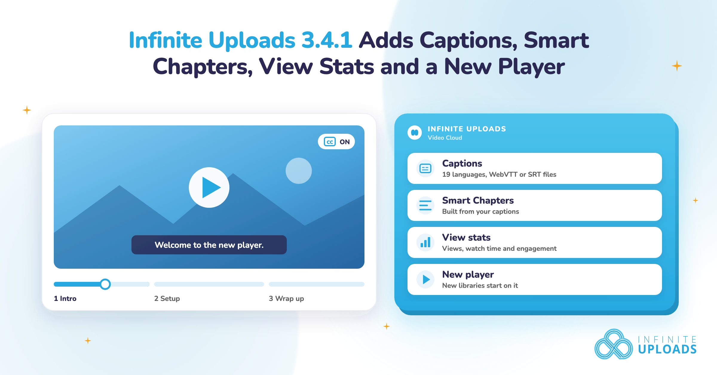 Infinite Uploads 3.4.1 adds captions, Smart Chapters, view stats and a new player to Video Cloud