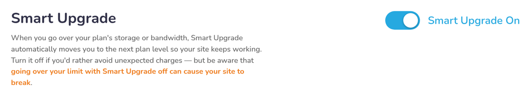 Smart Upgrade toggle in the Infinite Uploads account billing page
